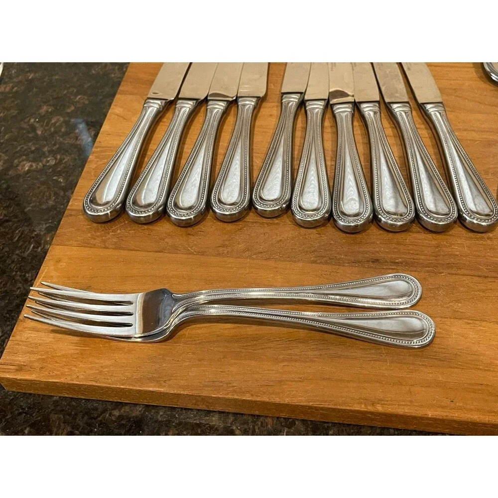22 pc WALLACE rounded Continental Bead FLATWARE collection SILVERWARE
